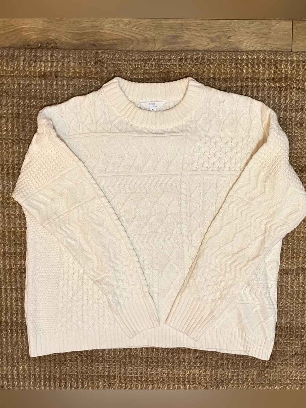 Time and Tru Mixed Stitch Pullover Sweater -Winter White- XL